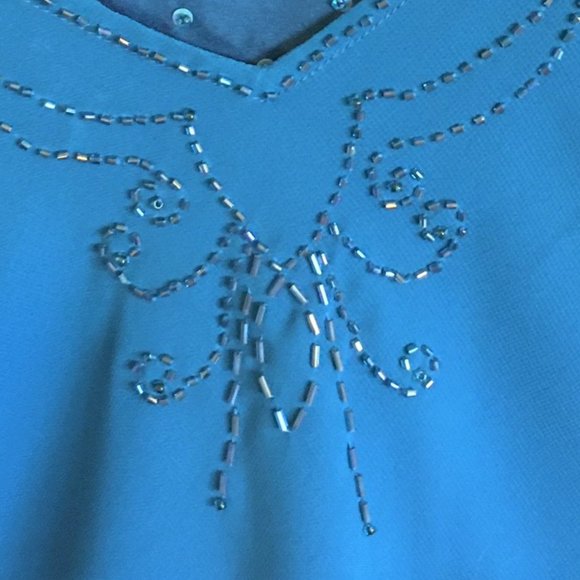 Vibrant blue sequin and bead adorned layered top - Picture 14 of 14